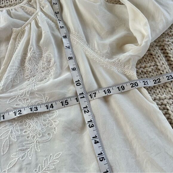J Crew Boho SILK Delicate Embroidered V Neck Long Sleeve Boho Chic Blouse Size M - Picture 12 of 15